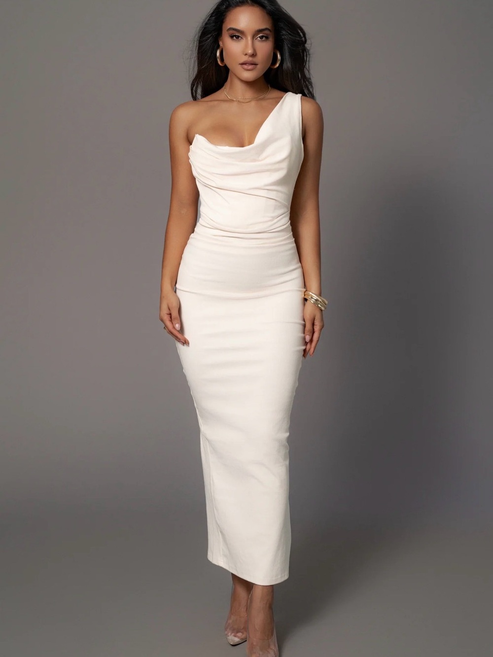 One-Shoulder Cream Evening Dress